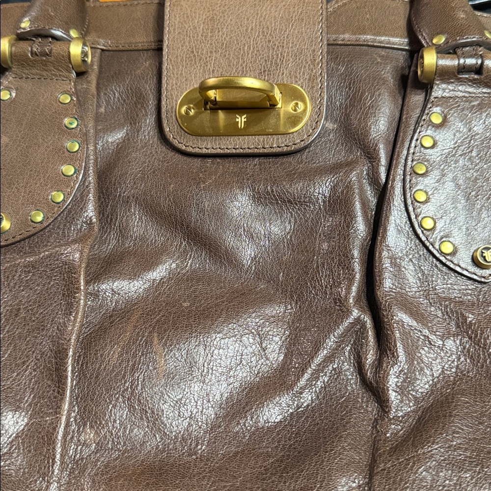 Frye Dark Brown Leather Satchel with Gold Hardware - Picture 10 of 10